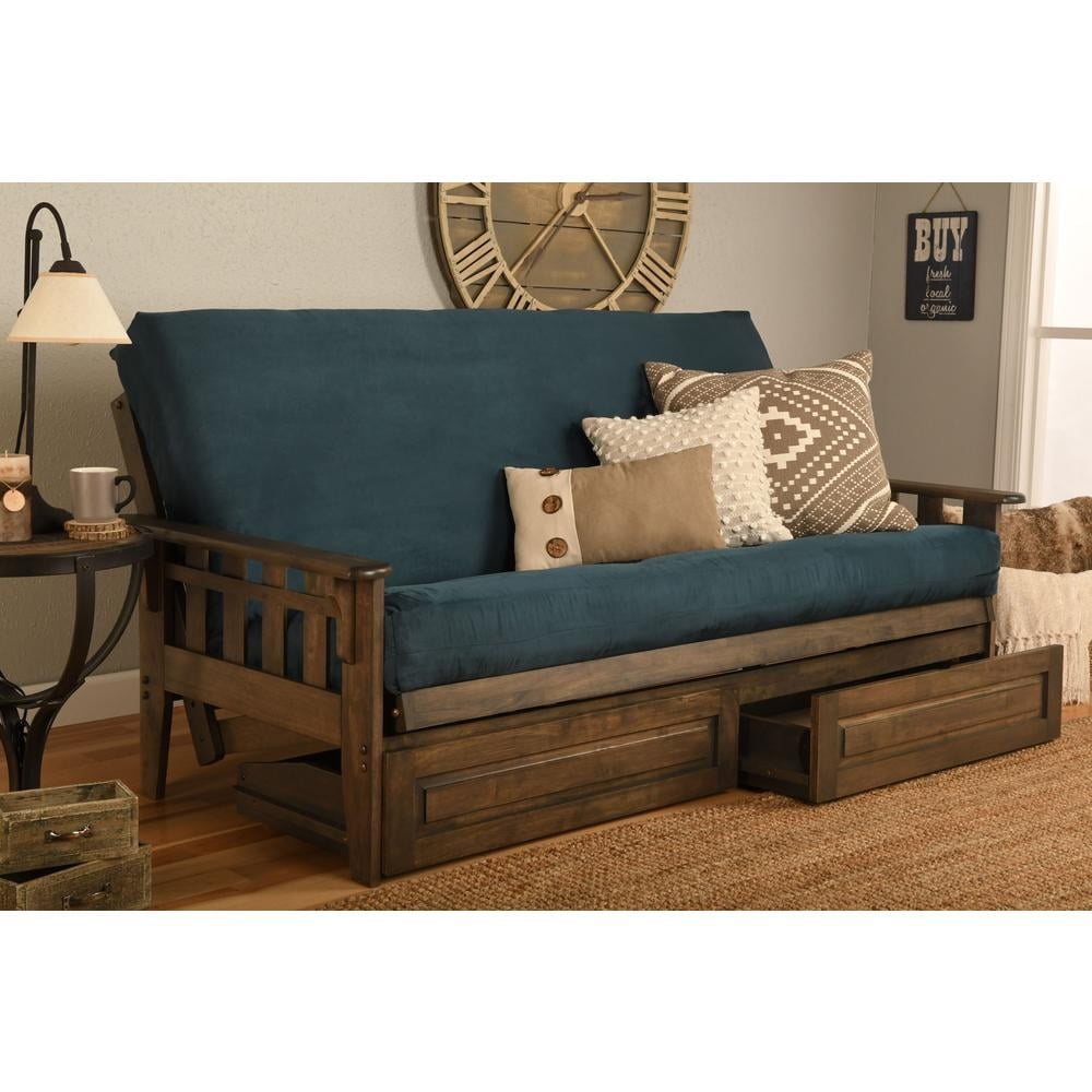 Kodiak Furniture Tucson Frame-Rustic Walnut Finish-Suede Navy Mattress