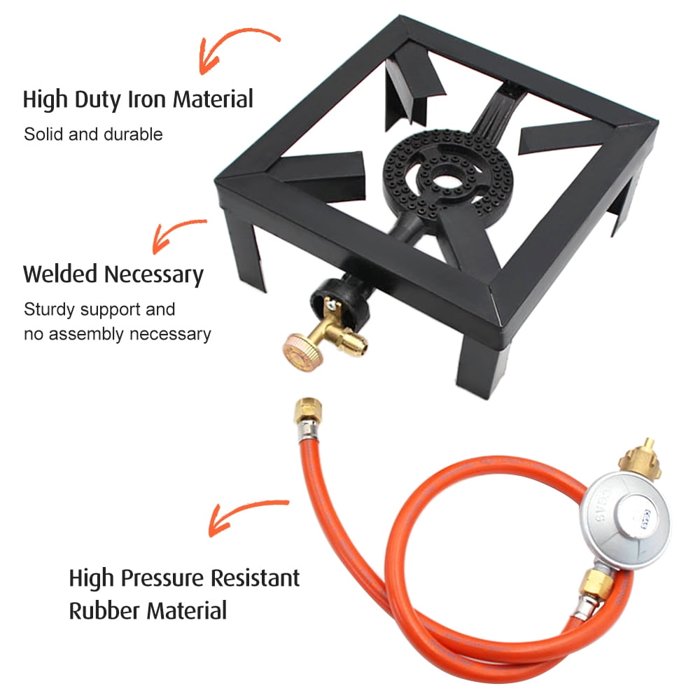 8KW Propane Cooker Single Burner Stove Gas Outdoor Cooking Camping Stand BBQ Grill with High Pressure Propane Regulator Hose