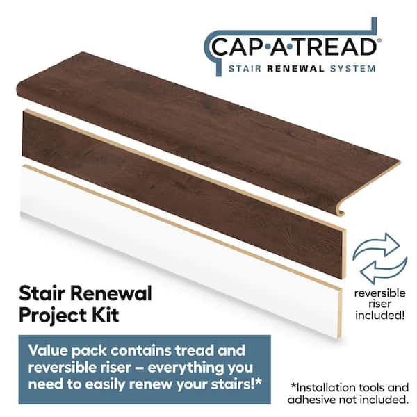 Hunting Trail Oak 47 in. L x 12.15 in. W x 1.69 in. T Laminate Stair Tread and Reversible Riser Kit Adhesive