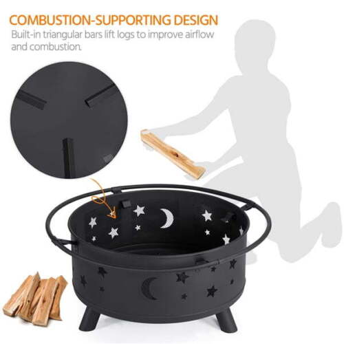 Iron Fire Pit Set Heating Equipment Camping Fire Bowl with Poker Mesh Cover BBQ