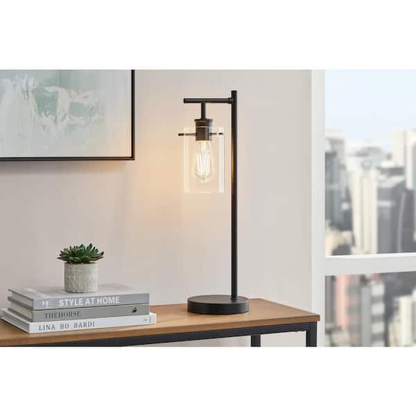 Regan 20 in. Matte Black Table Lamp with Clear Glass Shade