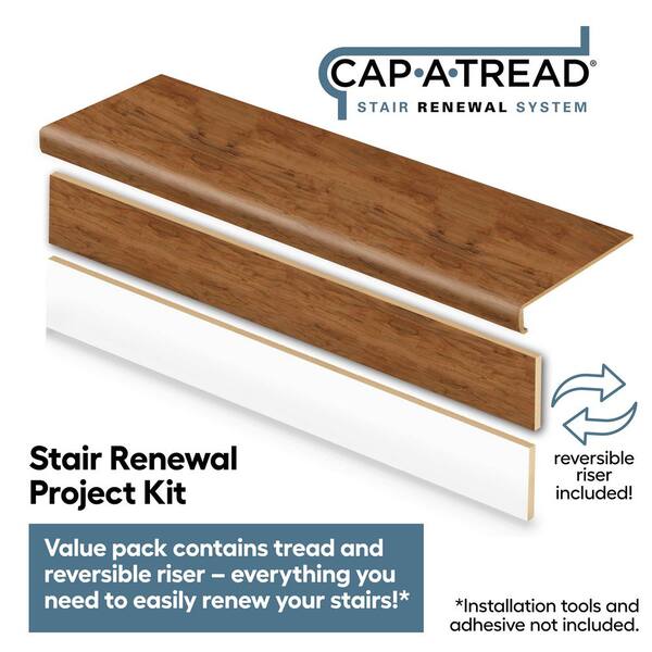 Cobblstone/Applwd/Catalina Acc/Hwiian 47in.Lx12.15in.Wx2.28in.T Laminate Stair Tread and Reversible Riser Kit Adhesive
