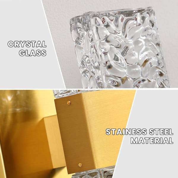 21.3 in. 3-Light Brushed Gold LED Bathroom Vanity Light with Crystal Shade