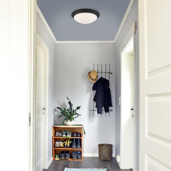 Stetson 11 in. 1-Light Satin Bronze Integrated LED Selectable CCT Ceiling Flush Mount with Frosted White Glass Diffuser