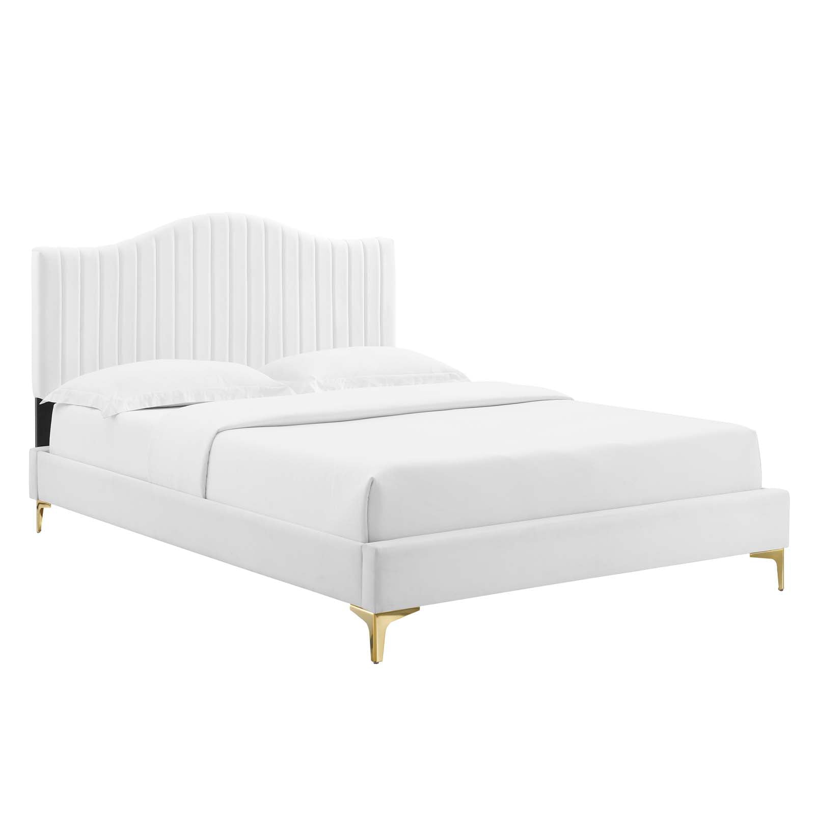 Modway Juniper Channel Tufted Performance Velvet Queen Platform Bed in White