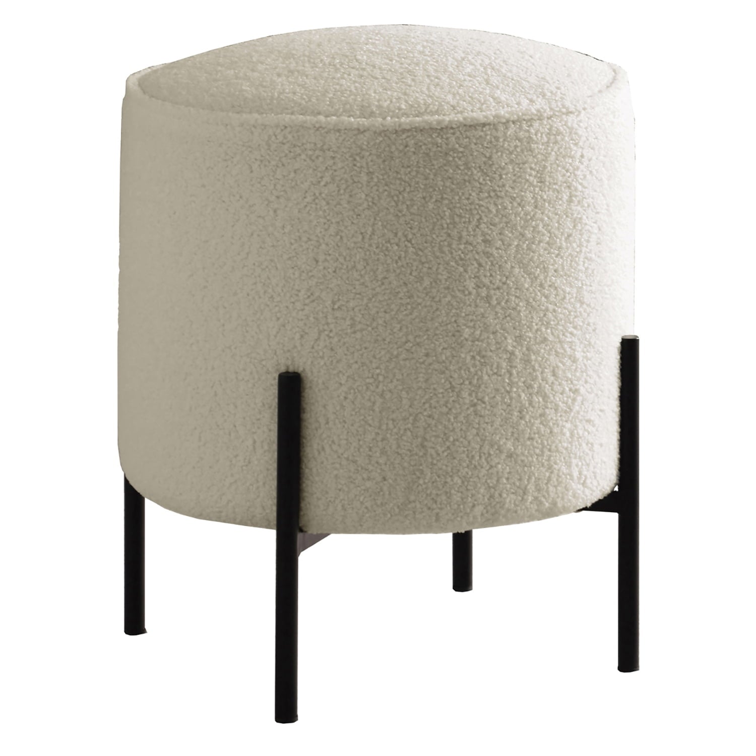 Basye Round Upholstered Ottoman Beige and Matte Black