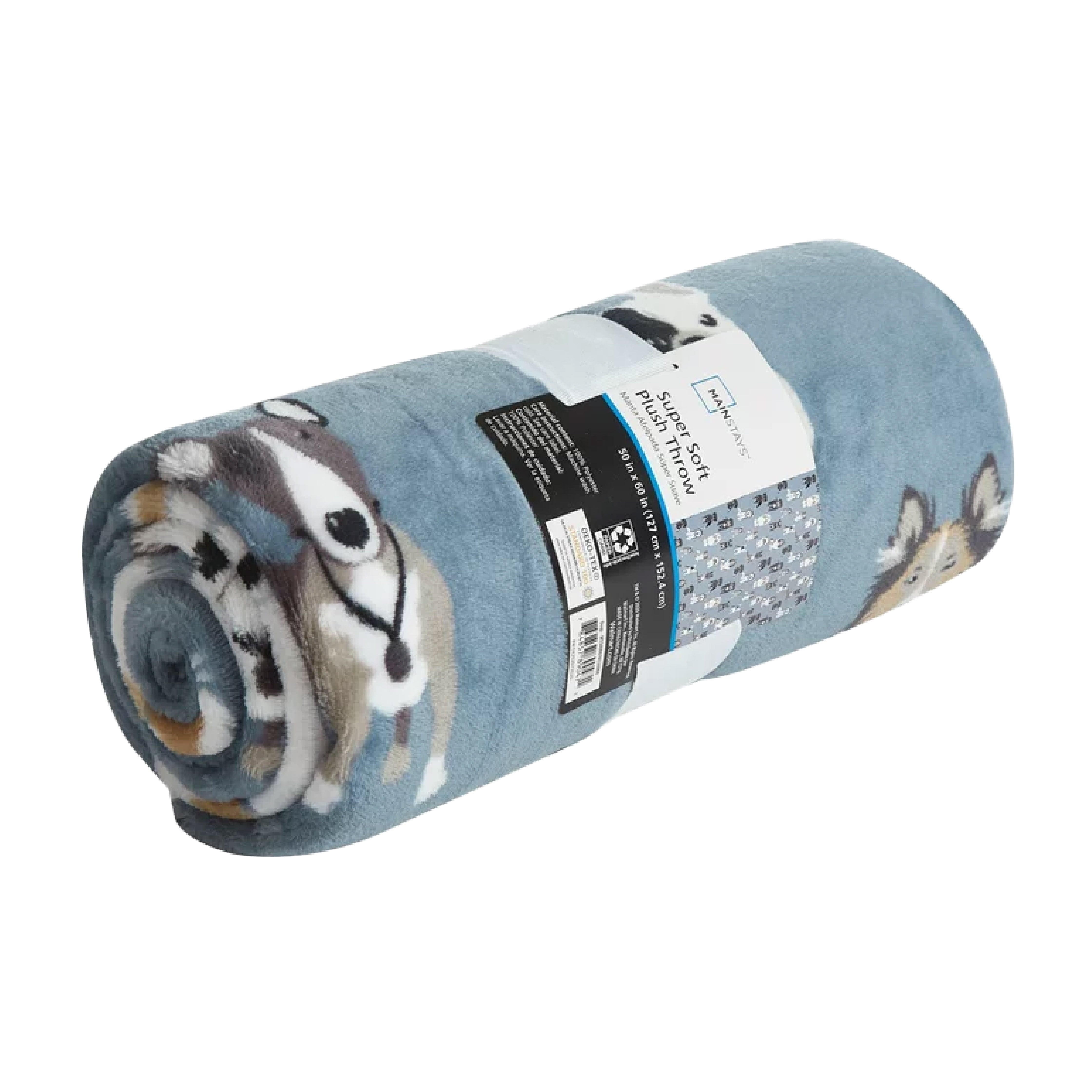 Mainstays Blue Dogs Plush Throw Blanket, Standard Throw