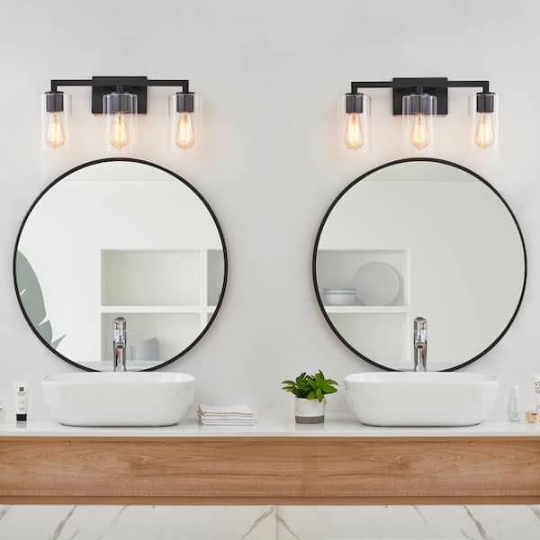 20.75 in. 3-Light Matte Black Vanity Light with Clear Glass Shade