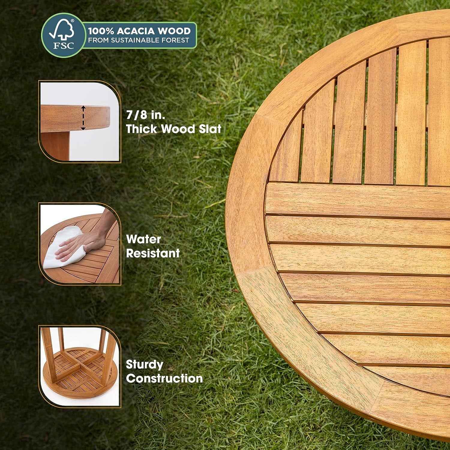 AILE Acacia Wood Bistro Patio Dining Table - Modern Design, 270lbs Heavy Duty