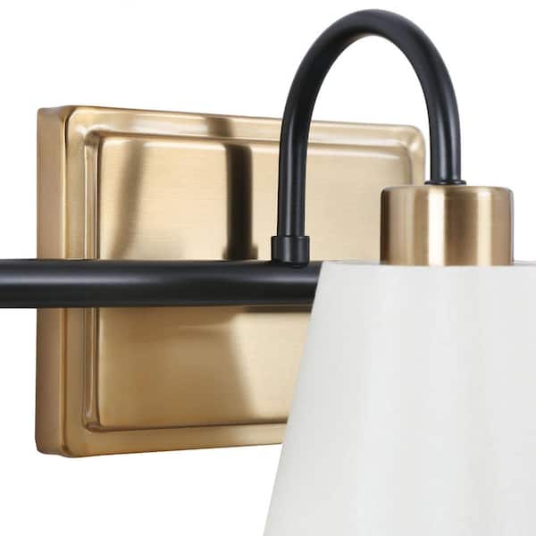 Modern Classic 3-Light Matte Black and Plating Brass Vanity Light with White Cone Fabric Shades