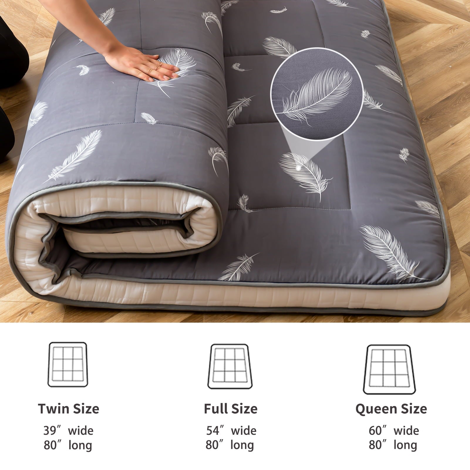Extra Thick Futon Floor Mattress, Padded Japanese Folding Roll Up Mattress Sleeping Pad, Foldable Camping Portable Mattress Shikibuton