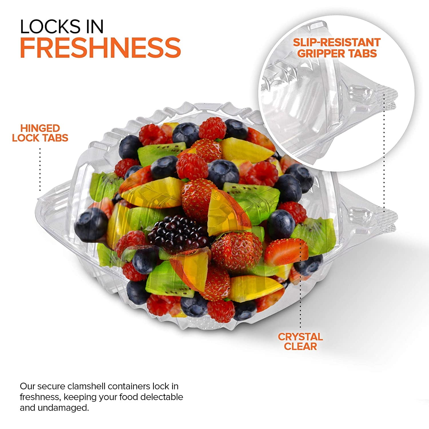 Stock Your Home Plastic 5 x 5 Inch Clamshell Takeout Tray (50 Count) - Dessert Containers - Plastic Hinged Food Container