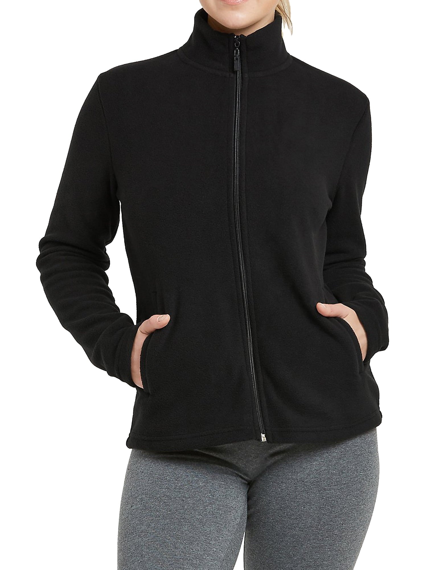 Sofra Women & Plus Polar Fleece Full Zip Up Winter Warm Jacket (Black/Burgundy, M)