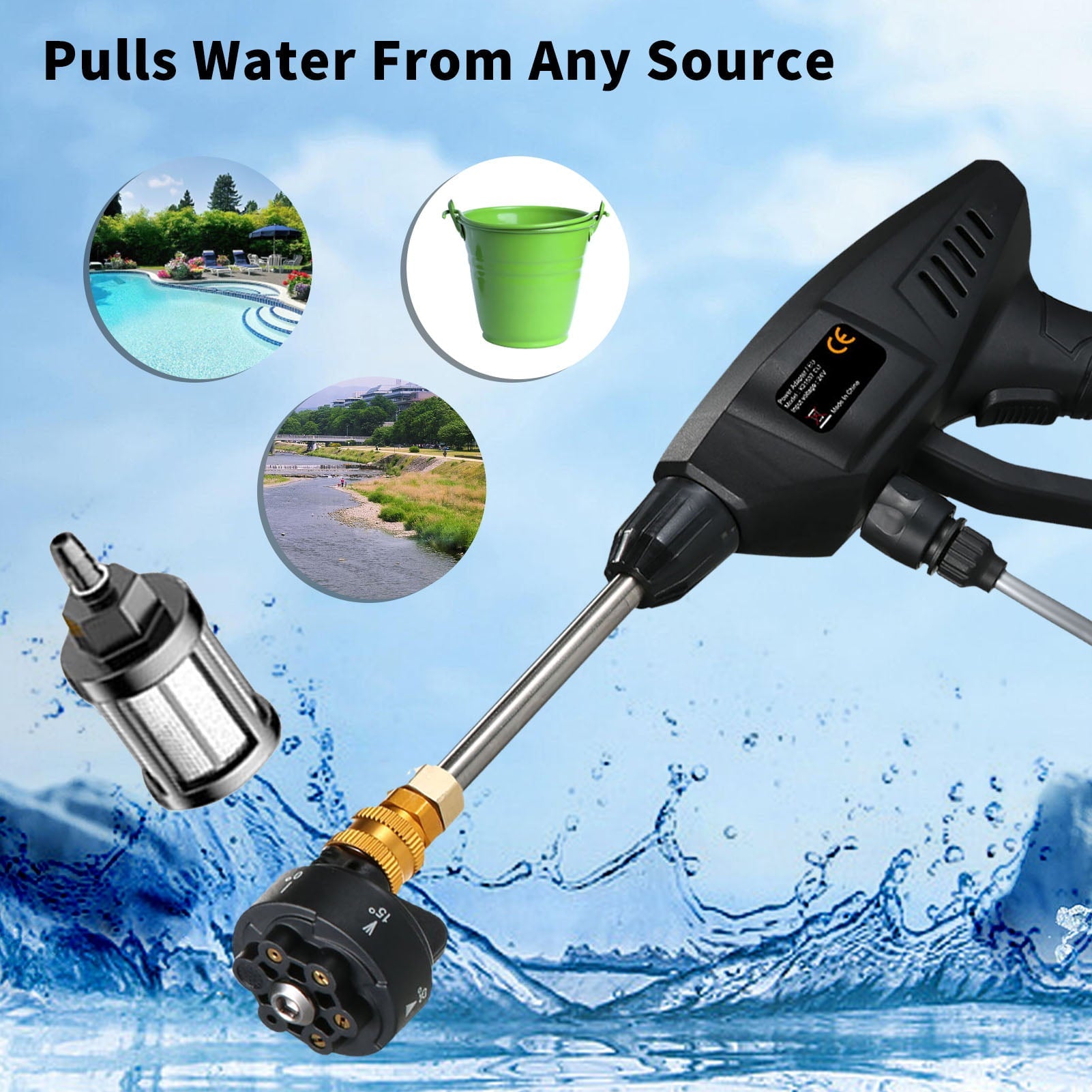 Eccomum 6-in 1 Spray Cordless Power Washer 60Bar 300W High Power Washer Machine with Rechargeable Battery for Car Fence Floor Cleaning Watering