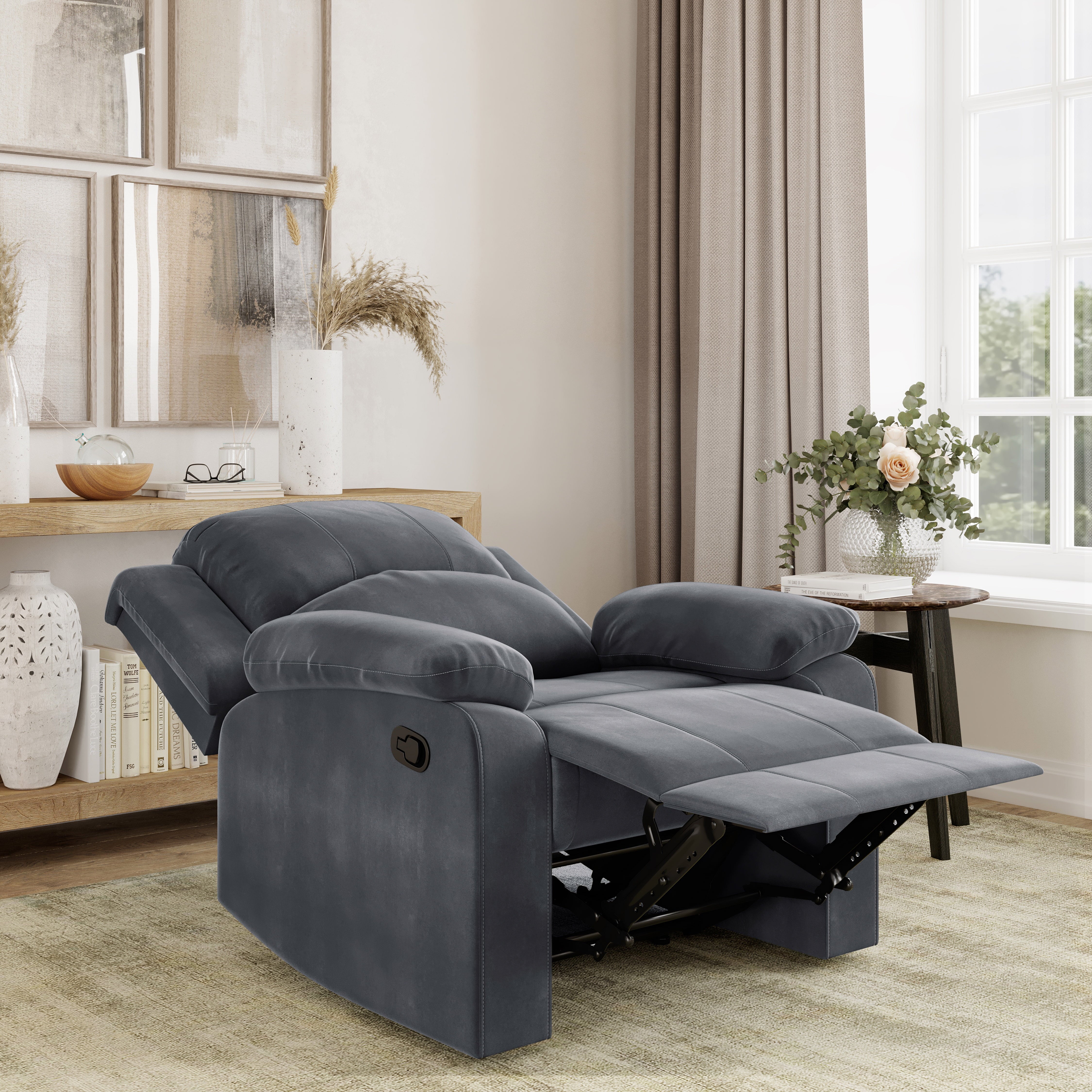 Lifestyle Solutions Reynolds Manual Standard Recliner, Slate Gray Microfiber