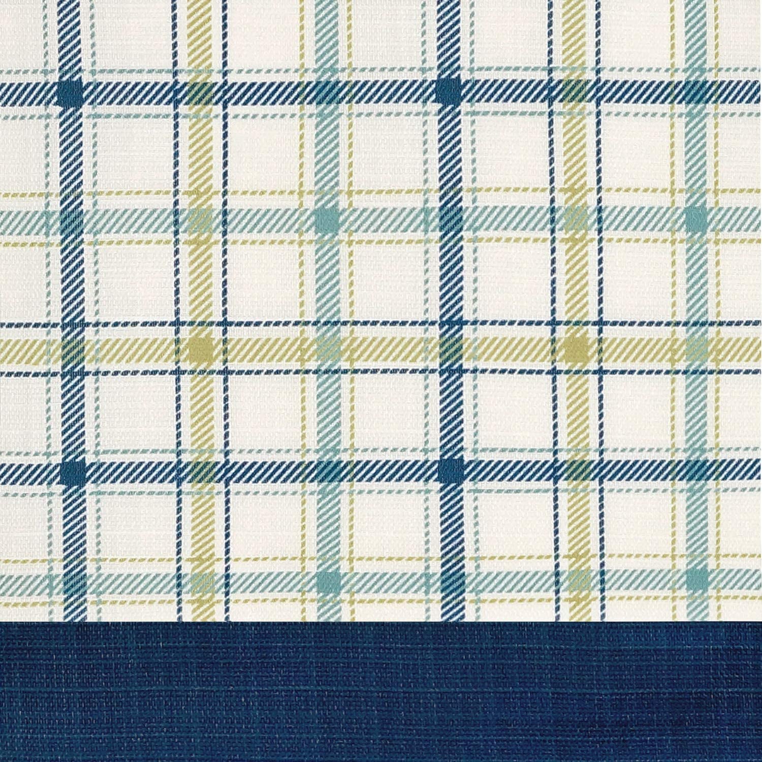 3-Piece Window Kitchen Curtain Set with Double Layer Plaid Gingham Fabric, Tier Pair Panels and Button Tab Top Valance, Navy, 24