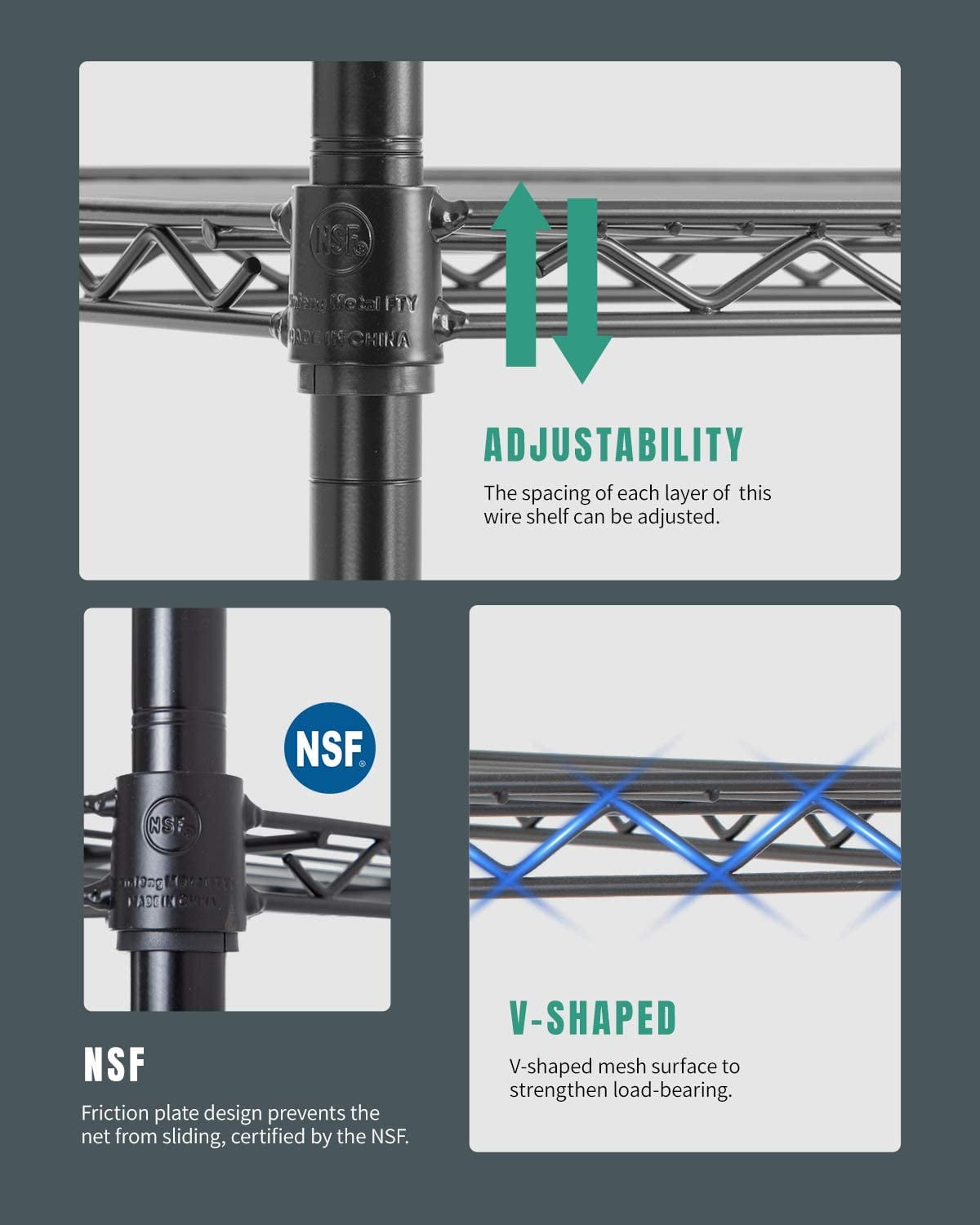 BestOffice 18x48x82 inch 6 Tier Wire Shelving Unit with Wheels Steel Adjustable Utility 2100 LBS Capacity,Black