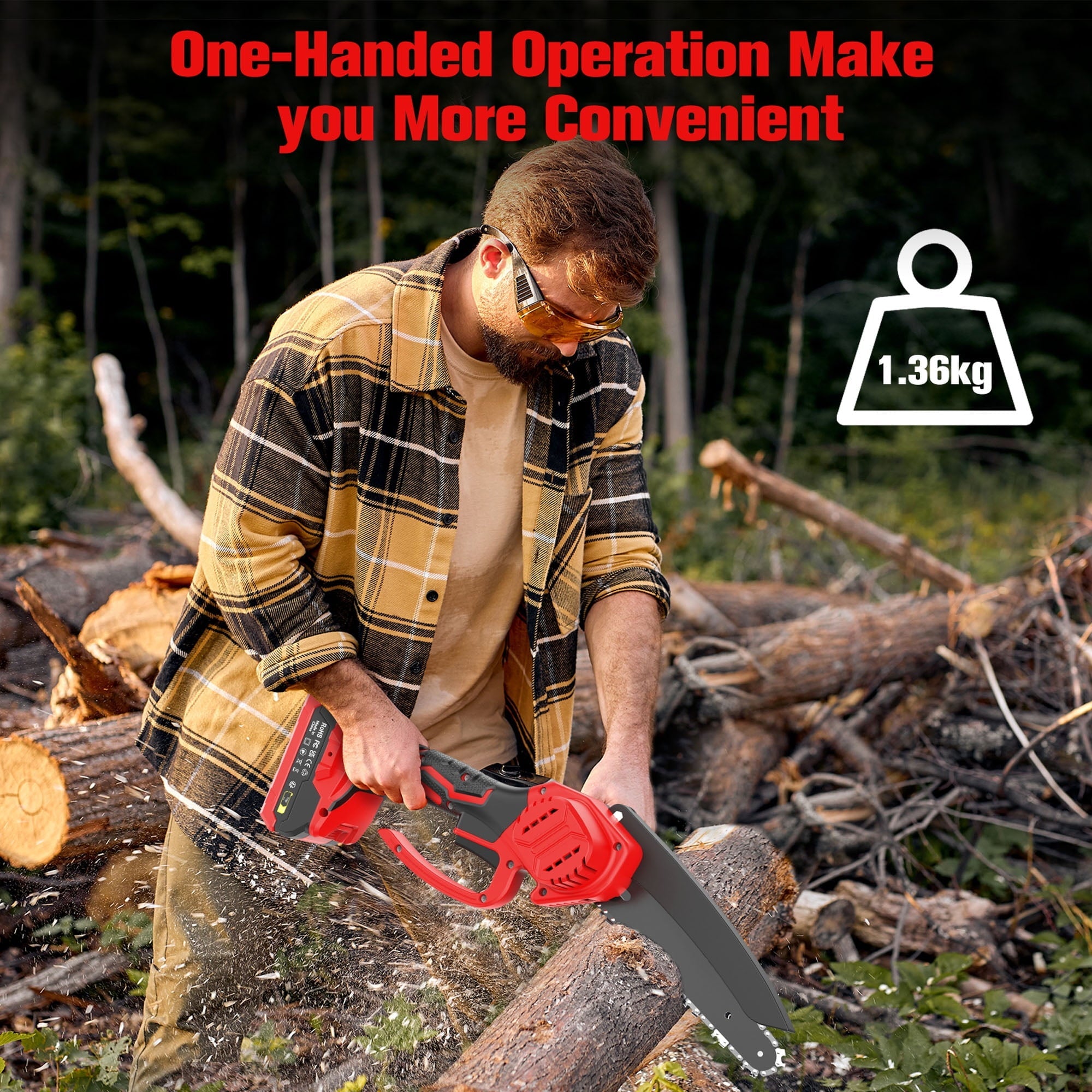 Bamse 8 inch Cordless Chainsaw, Power Mini Chainsaw with 2 Batteries 2 Chain 10m/s Chain Speed Electric Saw for Tree(MR6503)