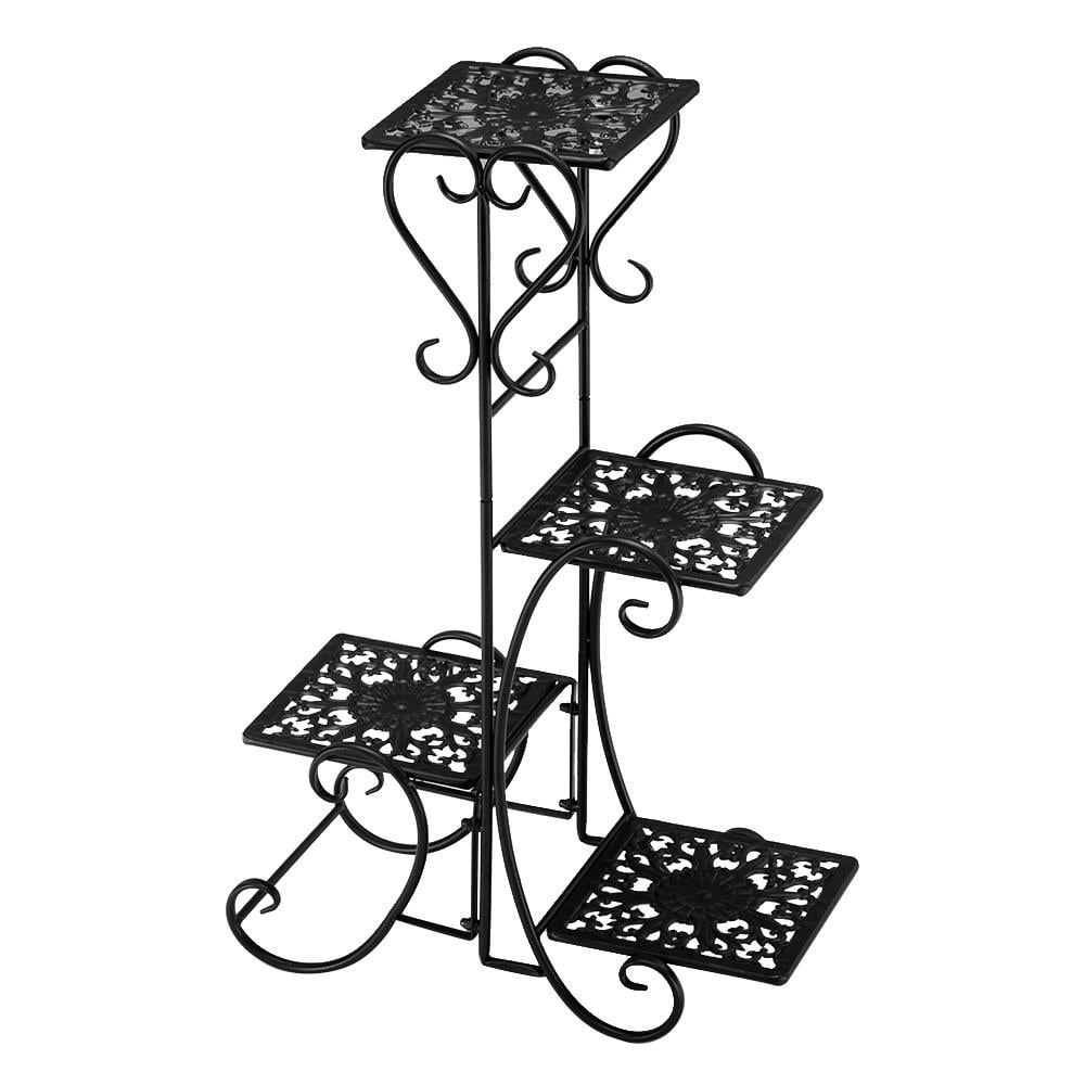 Ktaxon 4-Tier Plant Stand Flower Pattern Square Plate Garden Display Holder Home & Garden,Black