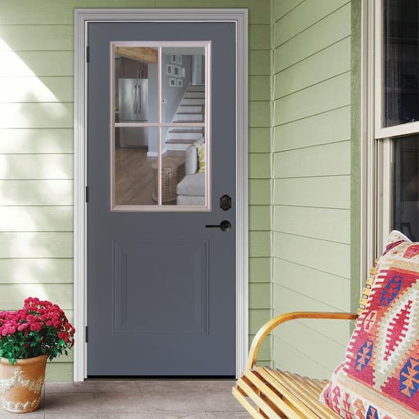 36 in. x 80 in. Element Series 4 Lite 1-Panel White Primed Steel Prehung Front Door