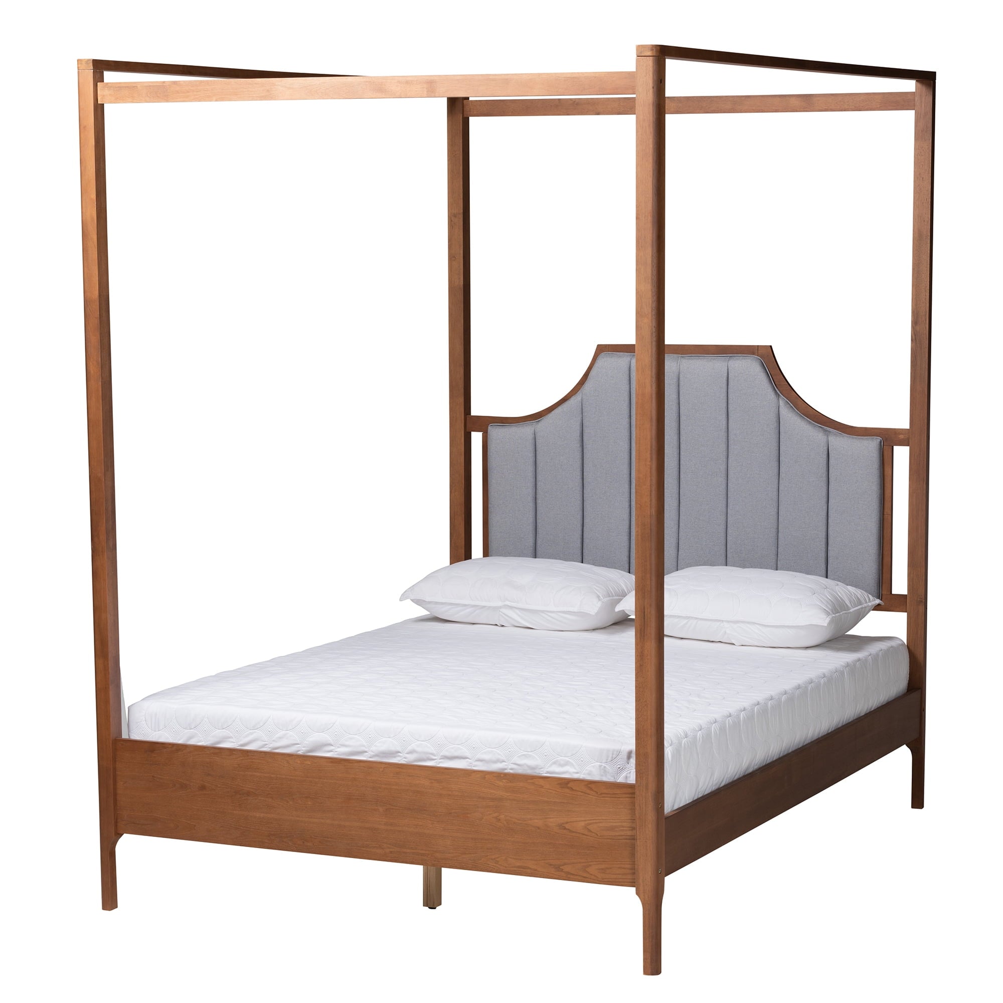 Baxton Studio Roman Classic and Traditional Ash Walnut Finished Wood Queen Size Canopy Bed