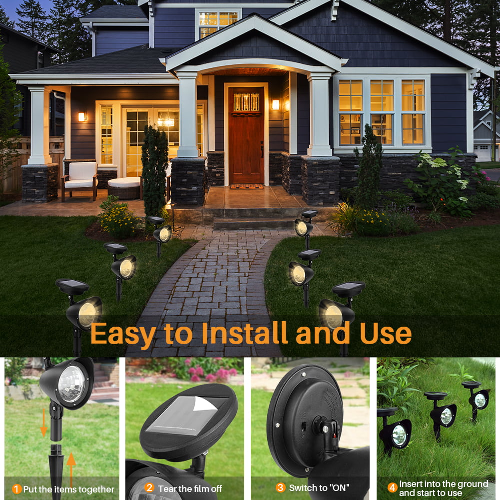 TINA&TONY Solar Lights Outdoor LED Landscape Spotlights for Garden Walkway Yard Porch Pool 2 Packs