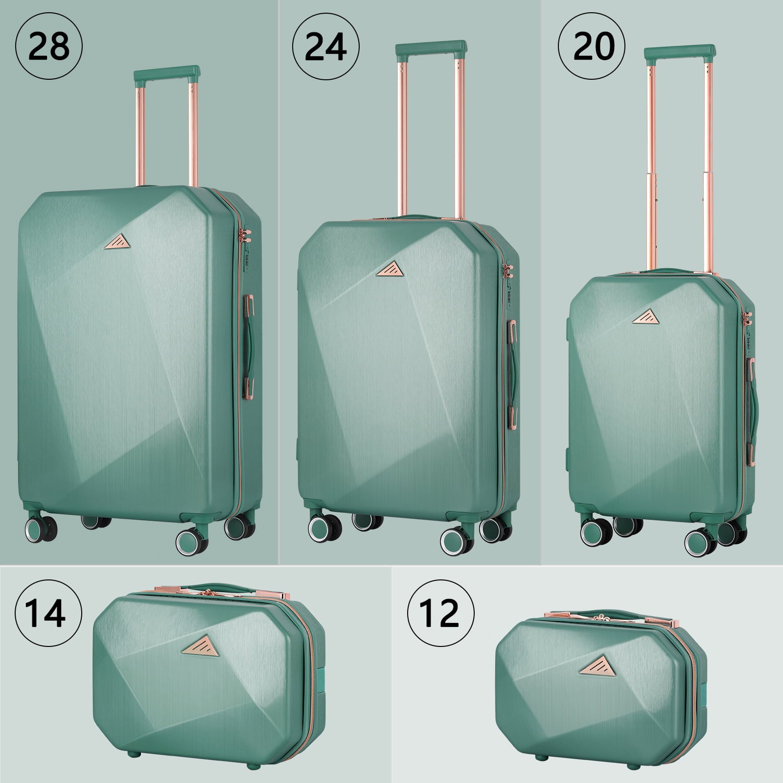 5PCS Travel Luggage Set with Makeup Case, Mint Green