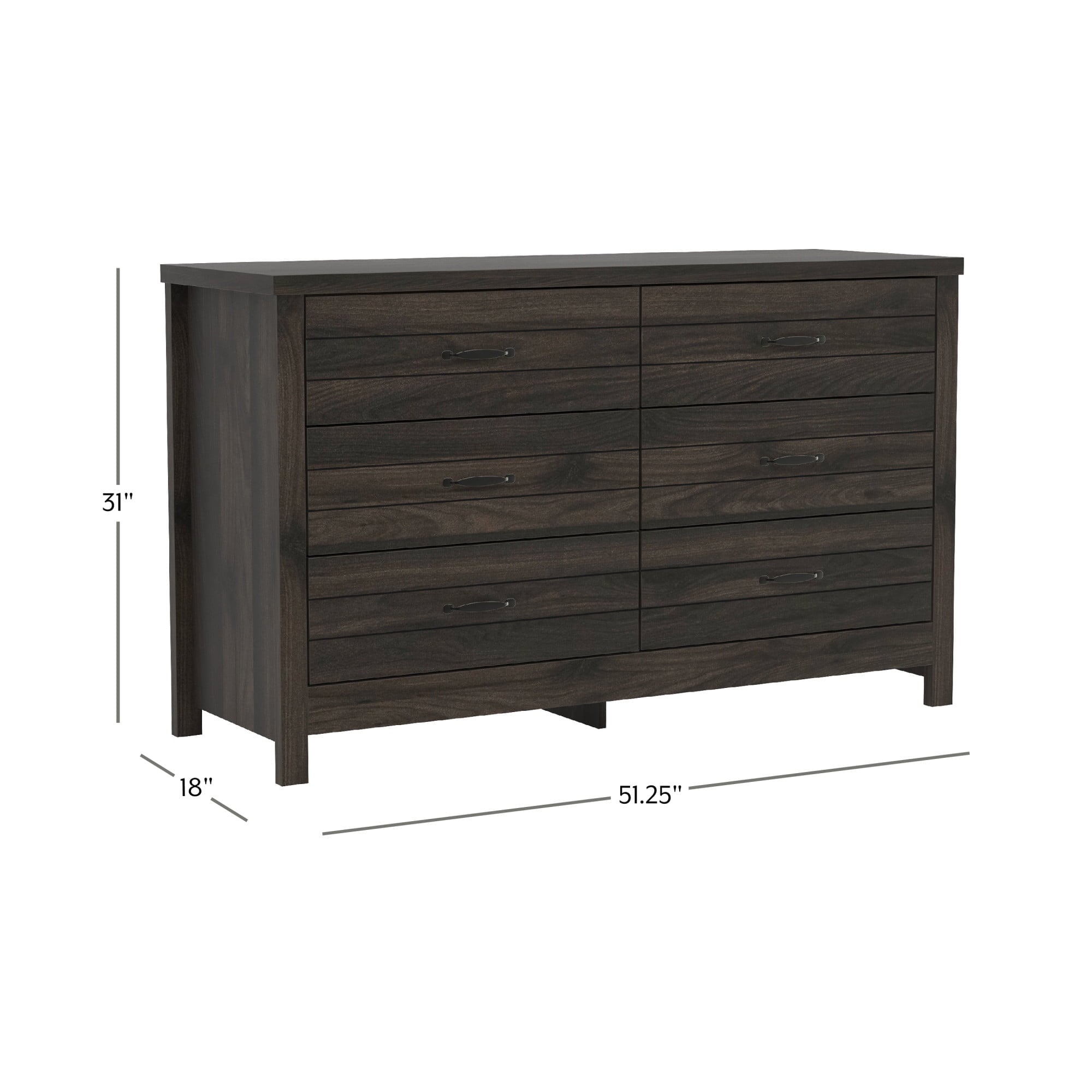 Lancaster Farmhouse 6-Drawer Dresser, Espresso, by Hillsdale Living Essentials
