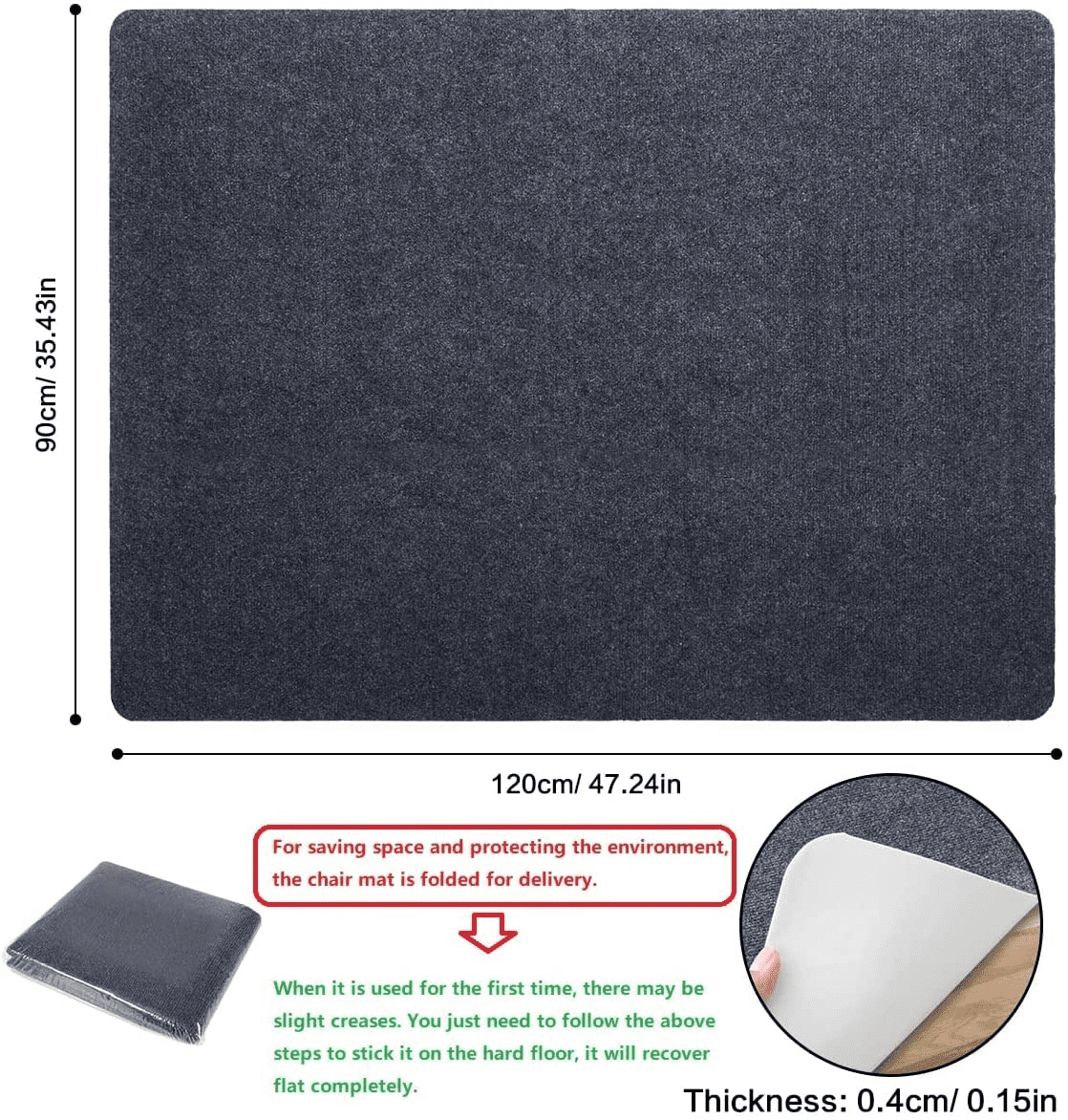 Office Chair Mat, 47x35Inch Desk Chair Mats for Hardwood Floor Under Desk Computer Rug Anti-Slip Carpet Floor Protectors for Rolling Chairs Gaming Chair Mat for Home, Office (Dark Gray)