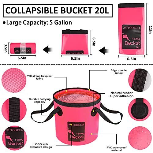24Pc Pink Car Wash Cleaning Set with Bag & Bucket