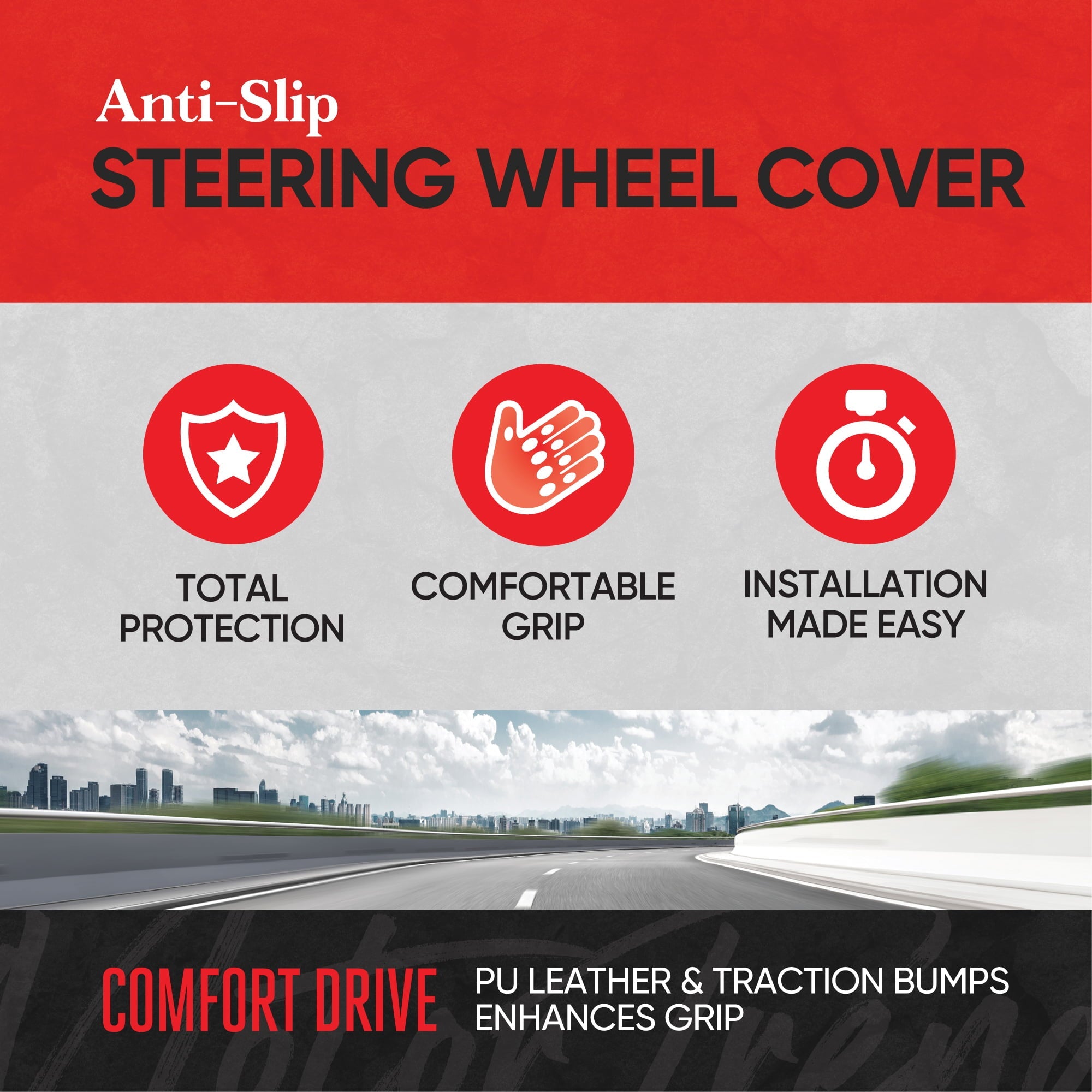 Motor Trend Beige UltraSport Pebbled Leather Steering Wheel Cover with Carbon Fiber Detail - Universal Fit For Standard Wheel Sizes 14.5 15 15.5 inches