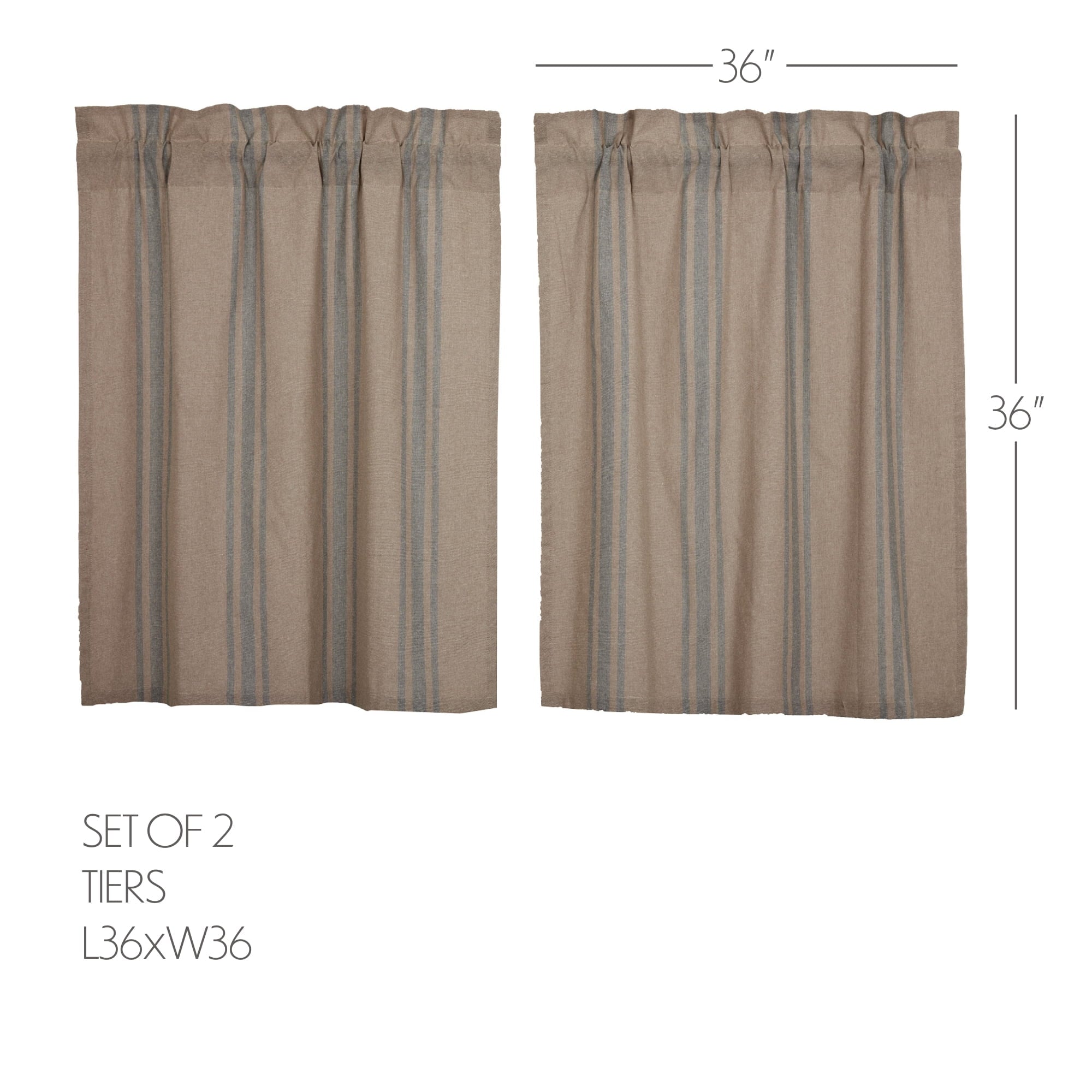 VHC Brands Grain Sack Blue Stripe Vintage Farmhouse Kitchen Curtain Tier Set 36x36