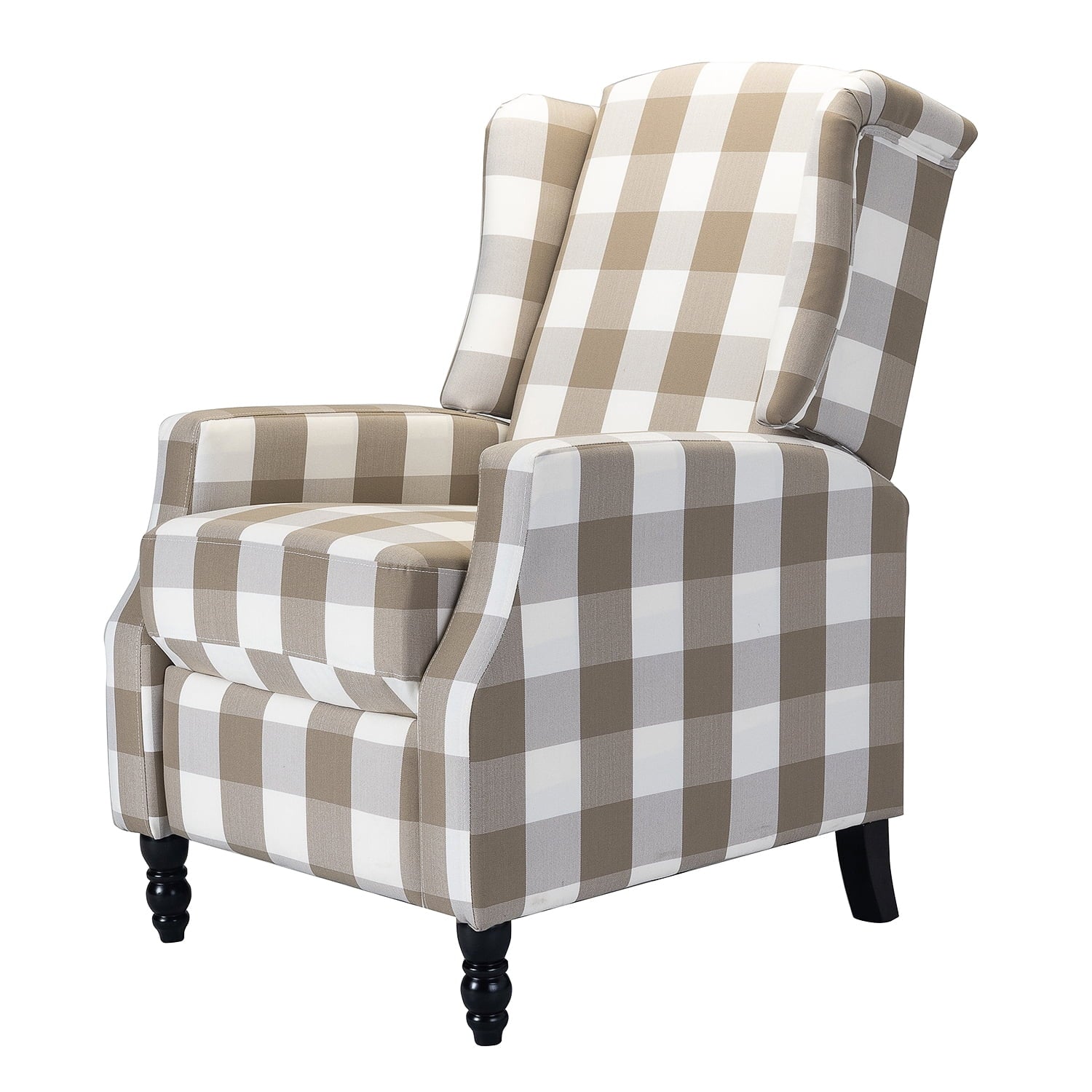 14 Karat Home Home Theater Recliner Chair with Padded Seat & Footrest, Beige Plaid