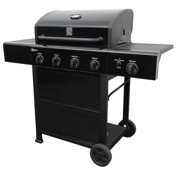 Kenmore 4 Burner Open Cart Propane Gas BBQ Grill with Side Burner, Black