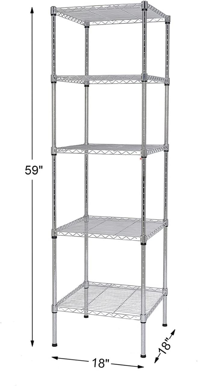KEERDAO Heavy Duty 5 Tier Wire Shelving Unit, 18x18x59-inches 5 Shelves Storage Rack, Metal Shelving with Thicken Steel Tube, NSF Certified, Chrome