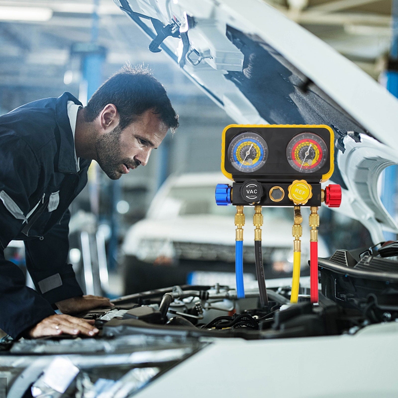 1 Set 4 Way A/C Manifold Gauge Set Fits R134A R410A R32 R22 Refrigerants