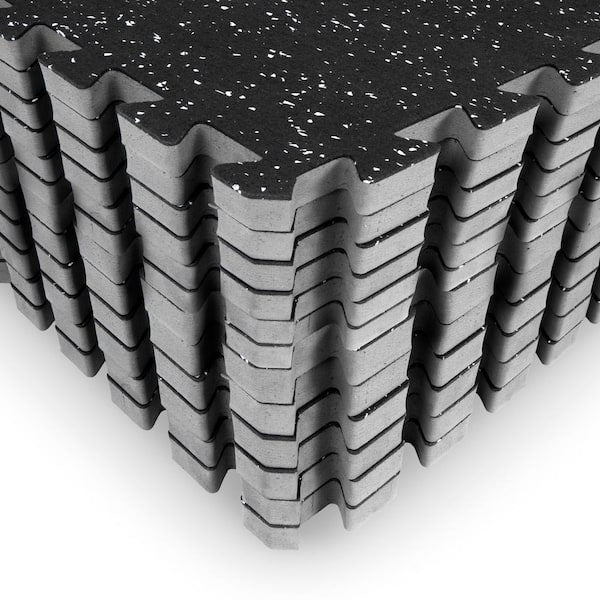 Rubber Top Thick Exercise Puzzle Mat Grey 24 in. x 24 in. x 0.75 in. EVA Foam Interlocking Tiles (12-Pack (48 sq. ft.)