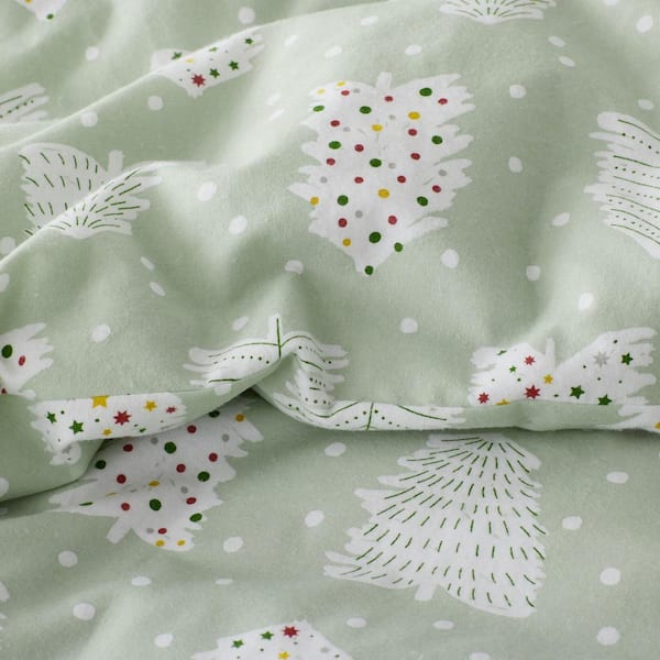 Company Cotton Snow Trees Velvet Flannel Green Multi Cotton King Sheet Set