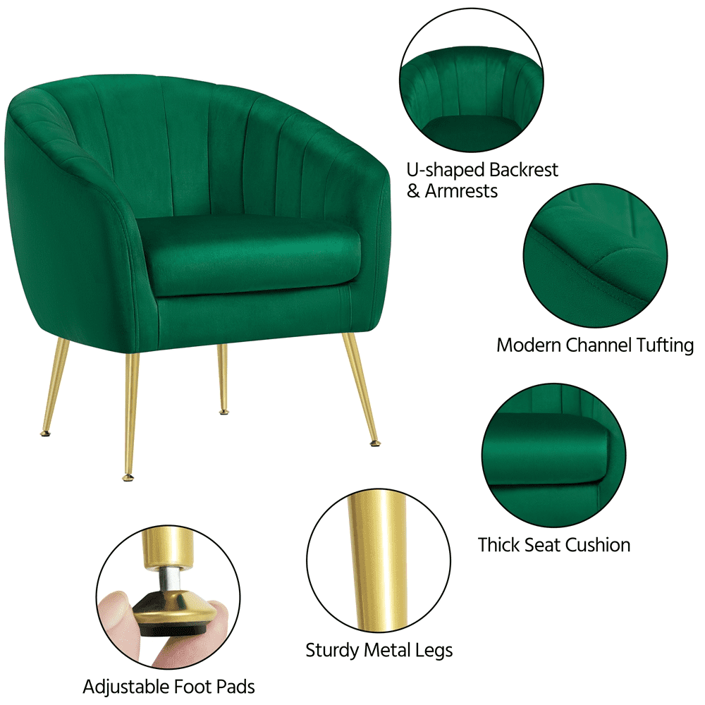 Alden Design Barrel Accent Chair with Gold Metal Legs, Green