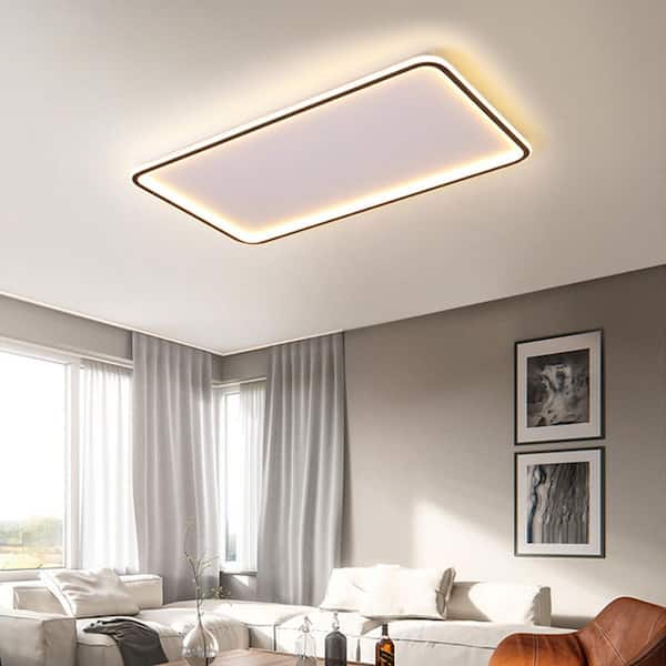 35.5 in. 1-Light White Modern Rectangular Shape Selectable LED Flush Mount Ceiling Light