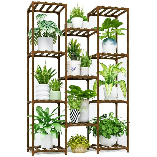 Bamworld Large Plant Stand Indoor Outdoor Plant Shelves Indoor Plant Holder for Living Room Outdoor Plant Rack Indoor Tall Multiple Plants Patio Balcony Decor Gardening Gifts for Women Mom