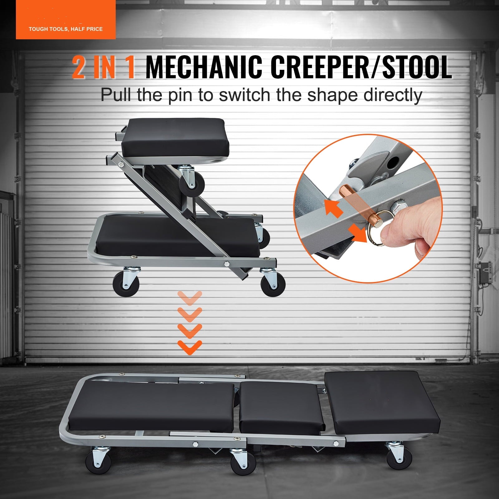 BENTISM 36'' 2 in 1 Z Creeper 300LBS Mechanic Rolling Garage/Shop Seat Low Profile Stool for Auto Repair