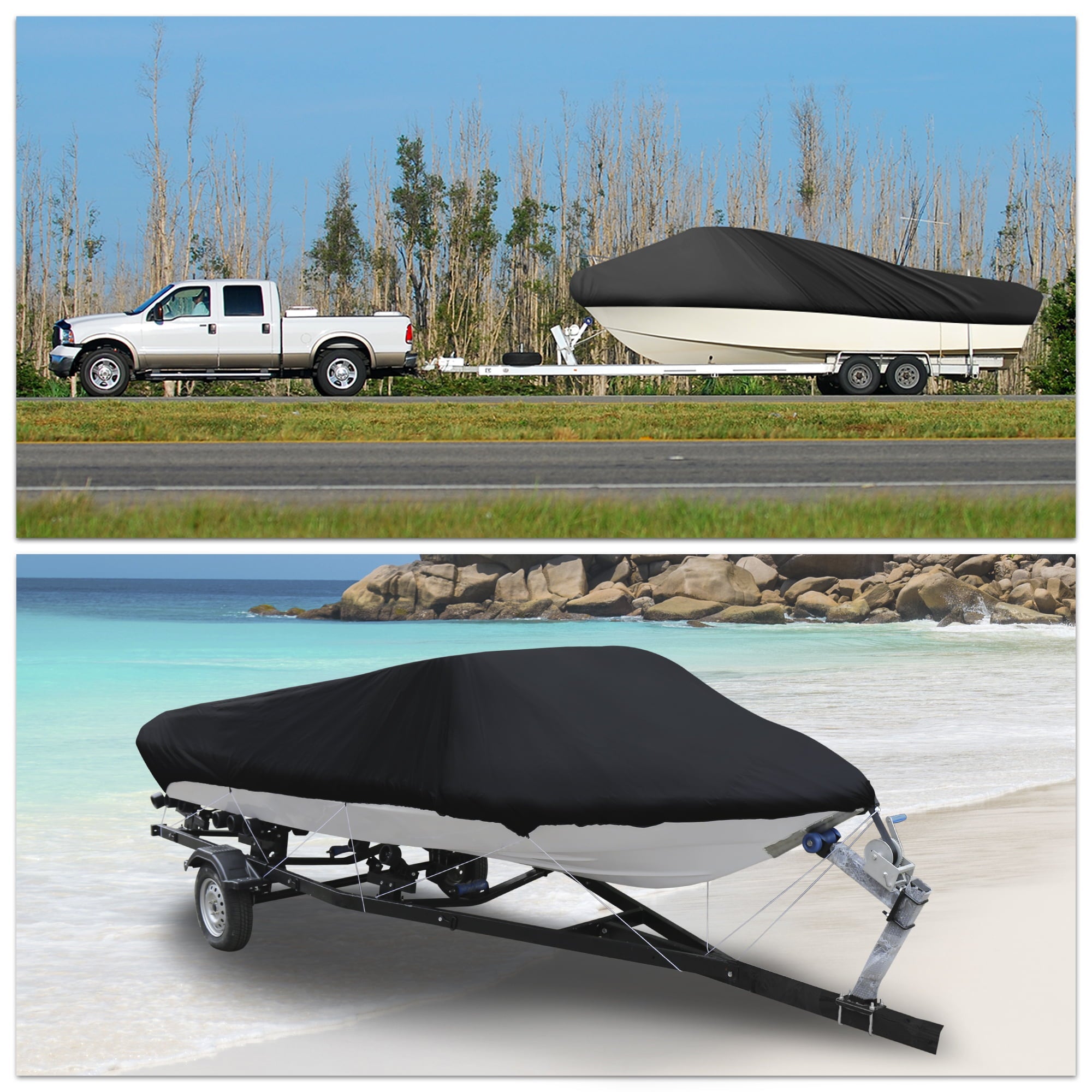 Unique Bargains 17-19ft V-Hull 210D Boat Cover Waterproof Trailerable Black