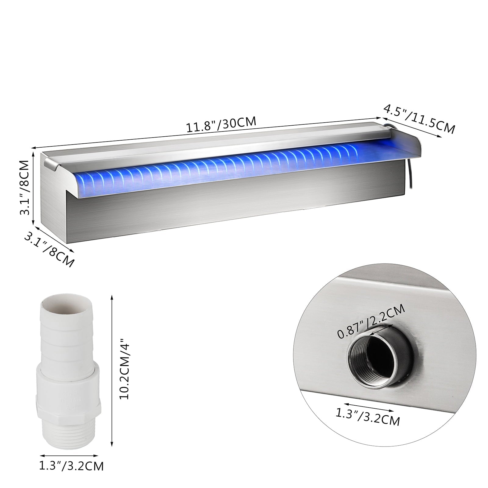 VEVORbrand Pool Fountain Stainless Steel Pool Waterfall 11.8