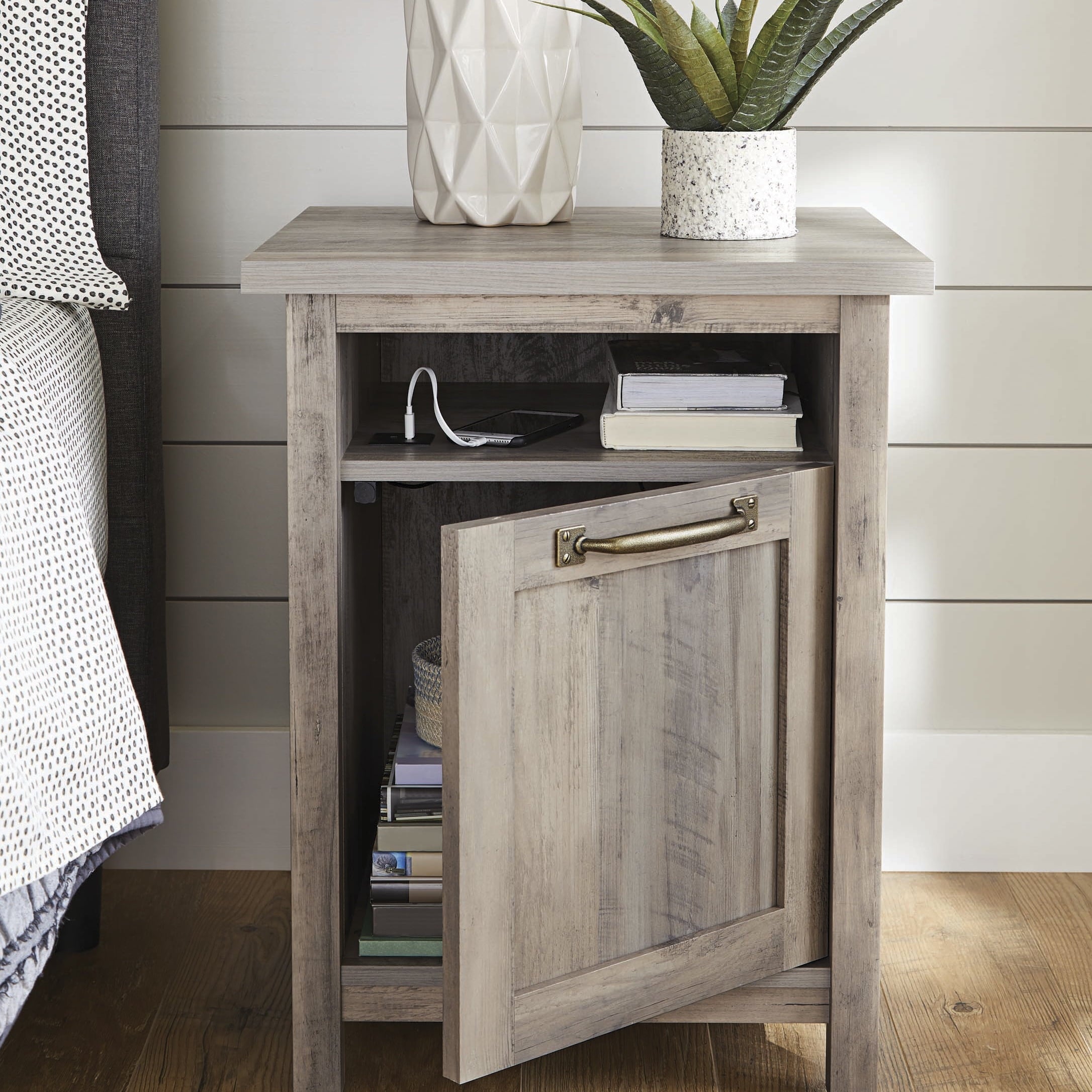 Better Homes & Gardens Modern Farmhouse USB Nightstand, Rustic Gray