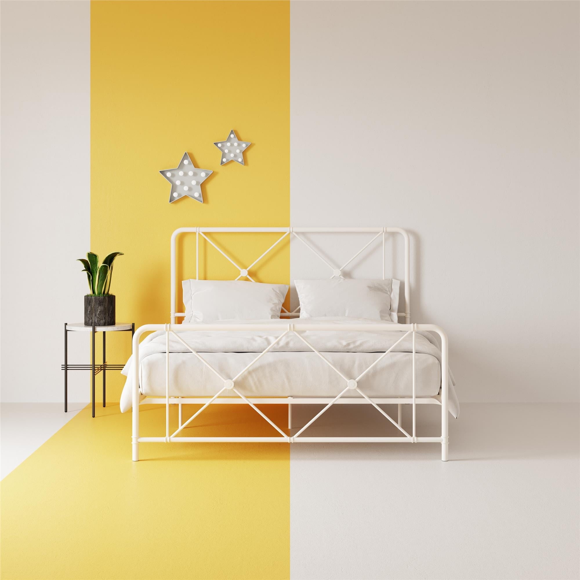 DHP Ally Metal Farmhouse Bed, Full, White