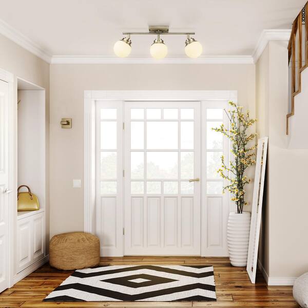 Mabel 2.03 ft. 3-Lights Antique Brass Fixed Track Lighting Kit with Frosted Glass Shades, Bulbs Included