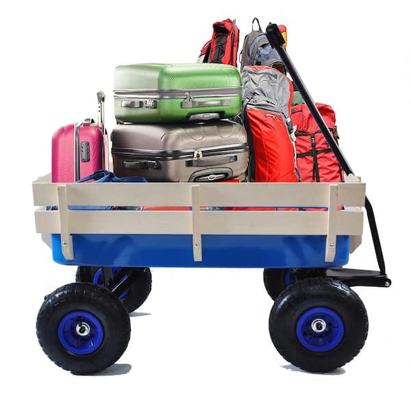 3 cu.ft. Wood and Steel Frame Wagon Heavy-Duty Push Hand Dump Garden Cart with Pneumatic Tires