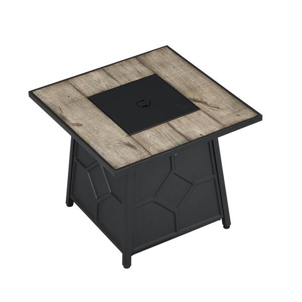 28-inch Steel Propane Gas Fire Pit Table 40,000 BTU Square Gas Firepits with Lid and Lava Rock in Gray