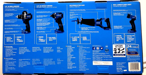 NEW! Kobalt 24V Li-Ion Cordless Brushless 4-Tool Combo Kit Drill Saw FREE SHIP!